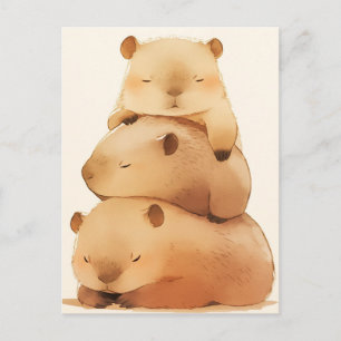 Drei schlummernde Capybaras stapeln sich Minimalis Postkarte