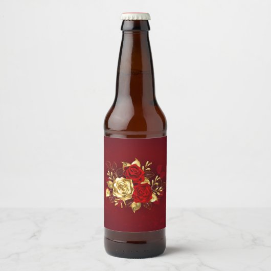 Drei Schmuckstücke Rose Bierflaschenetikett (Vorderseite)