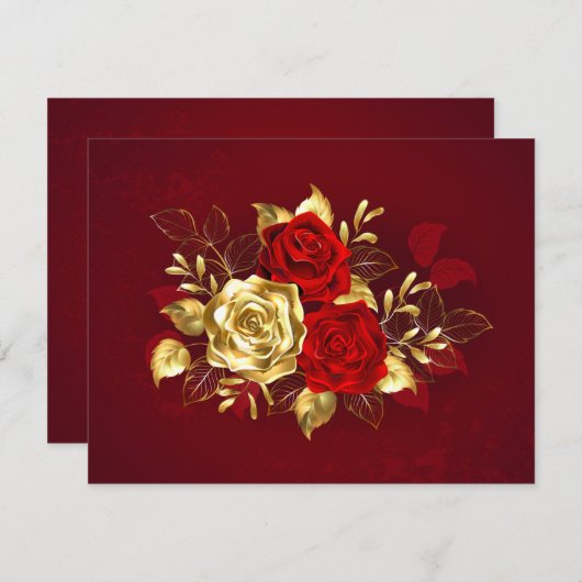 Drei Schmuckstücke Rose Einladung (Vorne/Hinten)