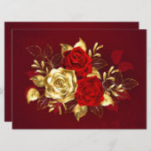 Drei Schmuckstücke Rose Einladung (Vorne/Hinten)