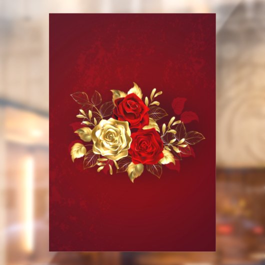 Drei Schmuckstücke Rose Fensteraufkleber (Blatt 2)