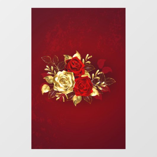 Drei Schmuckstücke Rose Fensteraufkleber (Blatt)