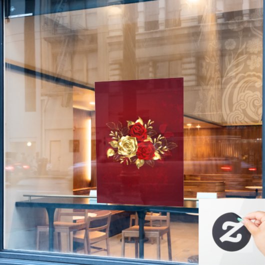 Drei Schmuckstücke Rose Fensteraufkleber (Café-Fenster)