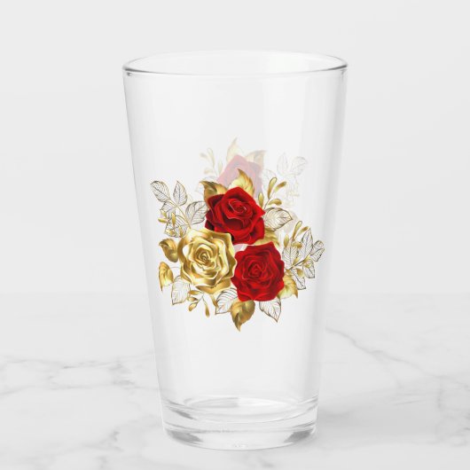 Drei Schmuckstücke Rose Glas (Rückseite)