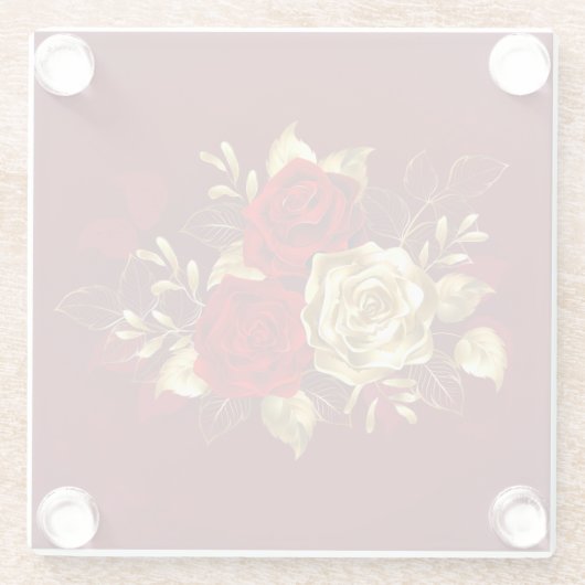 Drei Schmuckstücke Rose Glasuntersetzer (Rückseite)