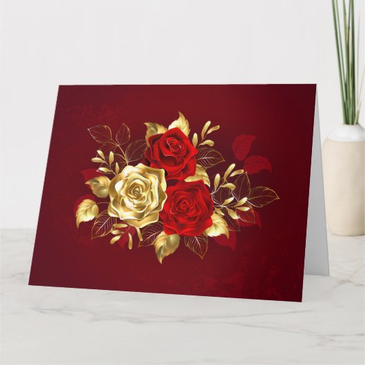 Drei Schmuckstücke Rose Karte (Vorderseite)