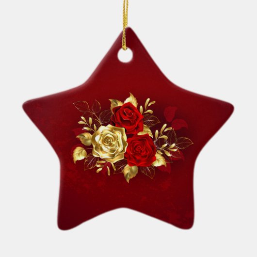 Drei Schmuckstücke Rose Keramik Ornament (Vorne)