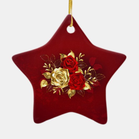 Drei Schmuckstücke Rose Keramik Ornament (Hinten)