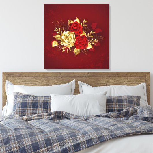 Drei Schmuckstücke Rose Leinwanddruck (Insitu (Schlafzimmer))