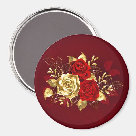 Drei Schmuckstücke Rose Magnet (Vorderseite/Rückseite)