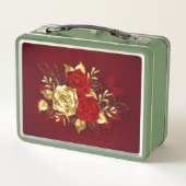 Drei Schmuckstücke Rose Metall Brotdose (Rückseite)