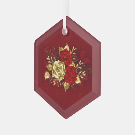 Drei Schmuckstücke Rose Ornament Aus Glas (Vorderseite Links)