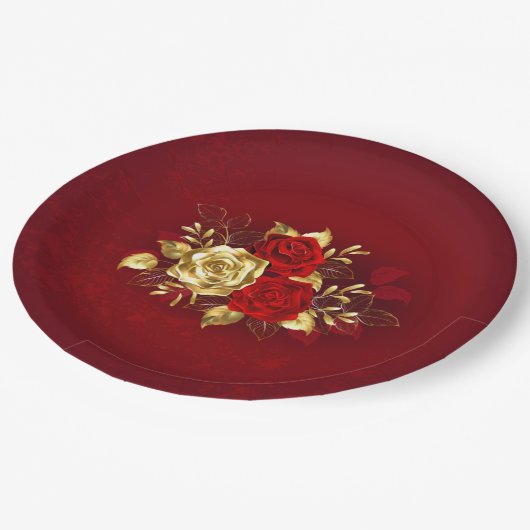 Drei Schmuckstücke Rose Pappteller (Schrägansicht)