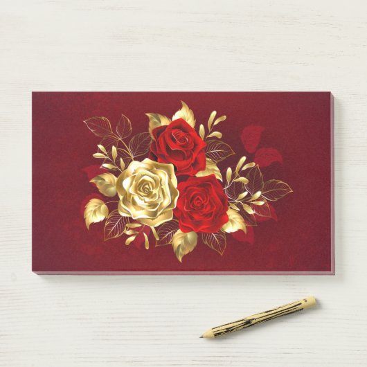 Drei Schmuckstücke Rose Post-it Klebezettel (Auf Schreibtisch)