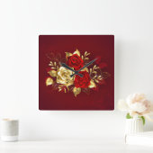 Drei Schmuckstücke Rose Quadratische Wanduhr (Zuhause)