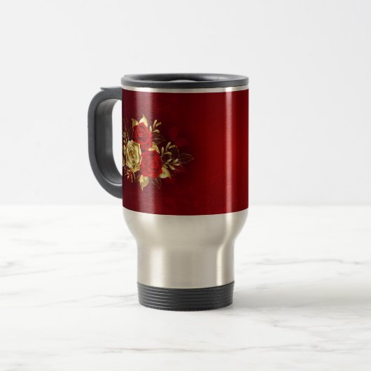 Drei Schmuckstücke Rose Reisebecher (Vorderseite Links)