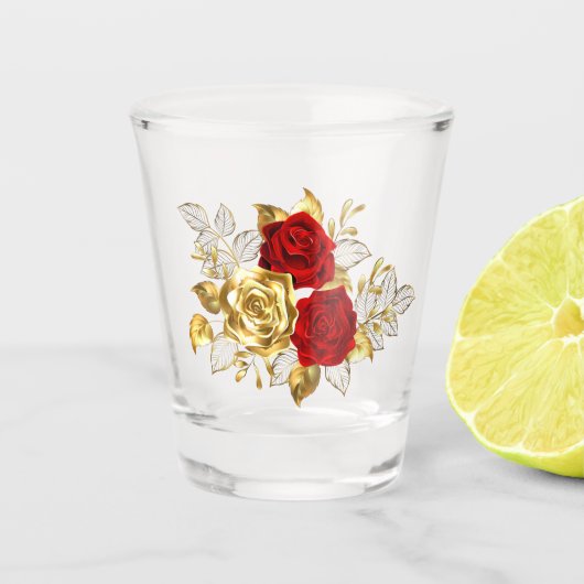 Drei Schmuckstücke Rose Schnapsglas (Vorderseite)