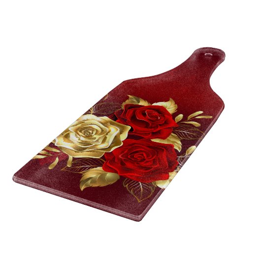 Drei Schmuckstücke Rose Schneidebrett (Ecke)