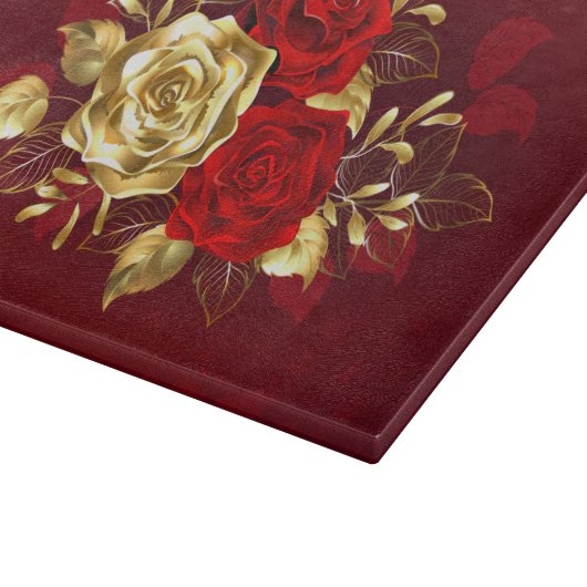 Drei Schmuckstücke Rose Schneidebrett (Ecke)