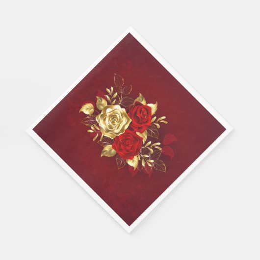 Drei Schmuckstücke Rose Serviette (Ecke)