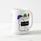 Drei Schneemänner mit Schneezeichen Kaffeetasse (VorderseiteRechts)
