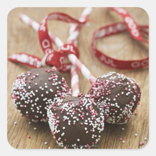 Drei Schokoladenstopp Quadratischer Aufkleber (Vorderseite)