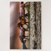 Drei schöne braune Pferde im Ozean Malerei Puzzle (Vertikal)