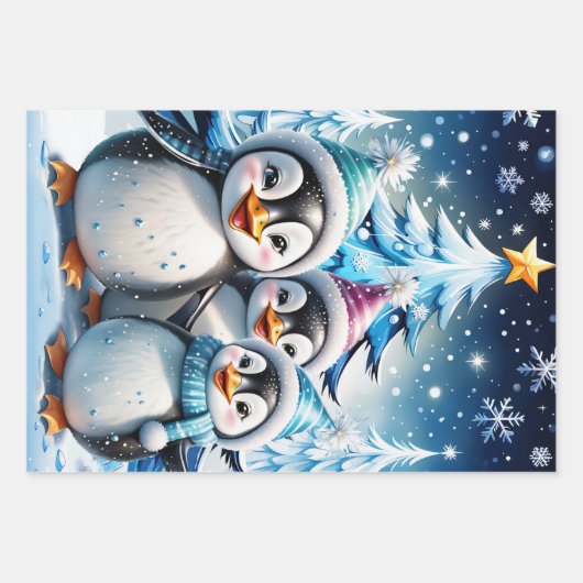 Drei schöne Pinguine Geschenkpapier Set (Vorderseite 2)