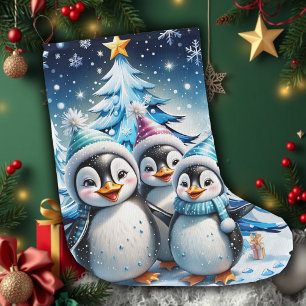 Drei schöne Pinguine Großer Weihnachtsstrumpf