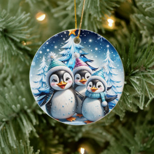 Drei schöne Pinguine Keramik Ornament