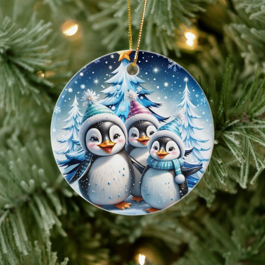 Drei schöne Pinguine Keramik Ornament (Baum)