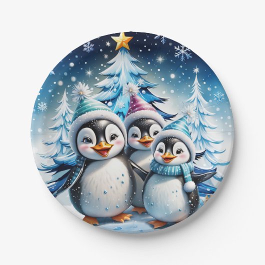 Drei schöne Pinguine Pappteller (Vorderseite)