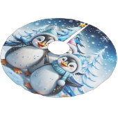 Drei schöne Pinguine Polyester Weihnachtsbaumdecke (Schrägansicht)