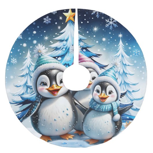 Drei schöne Pinguine Polyester Weihnachtsbaumdecke (Vorderseite)