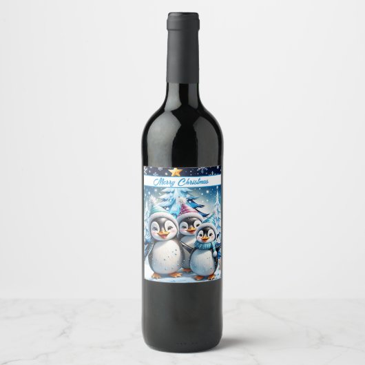 Drei schöne Pinguine Weinetikett (Vorderseite)