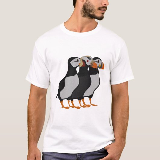 Drei schöne Puffin Stehender Cartoon T-Shirt (Vorderseite)