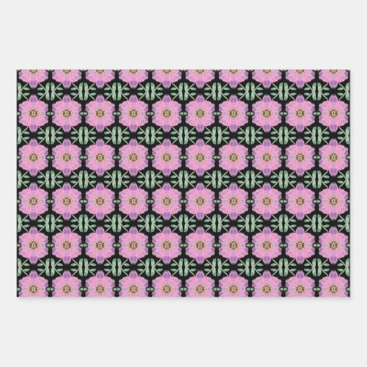 Drei schöne, rosafarbene, aufeinander abgestimmte geschenkpapier set (Vorderseite)