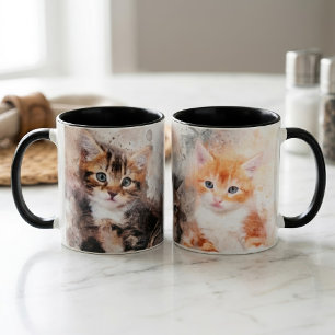 Drei schöne und niedliche Kätzchen Aquarell Tasse