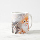 Drei schöne und niedliche Kätzchen Aquarellfarben Kaffeetasse (VorderseiteRechts)