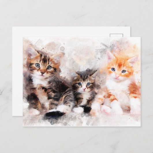 Drei schöne und niedliche Kätzchen Aquarellfarben Postkarte (Vorne/Hinten)