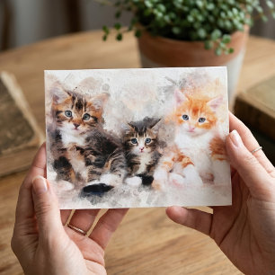 Drei schöne und süße Kätzchen Aquarell Postkarte