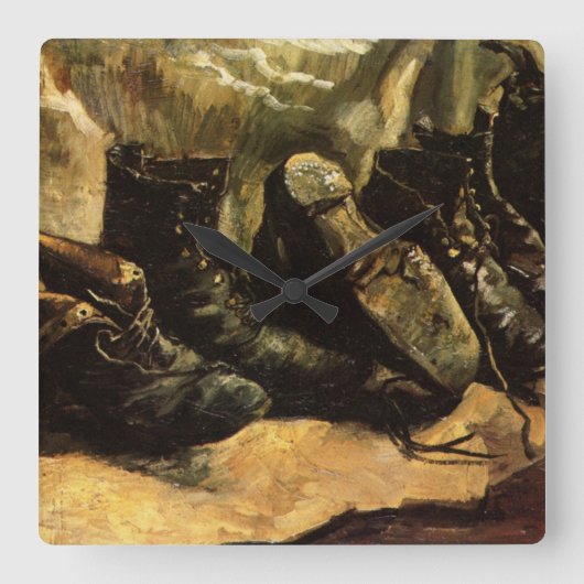 Drei Schuhpaare von Vincent van Gogh Quadratische Wanduhr (Vorderseite)