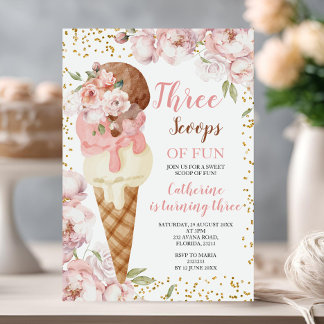 Drei Schüsseln Fun Ice Creme 3. Geburtstag Party Einladung
