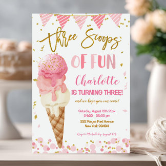 Drei Schüsseln Fun Ice Creme 3. Geburtstag Party Einladung
