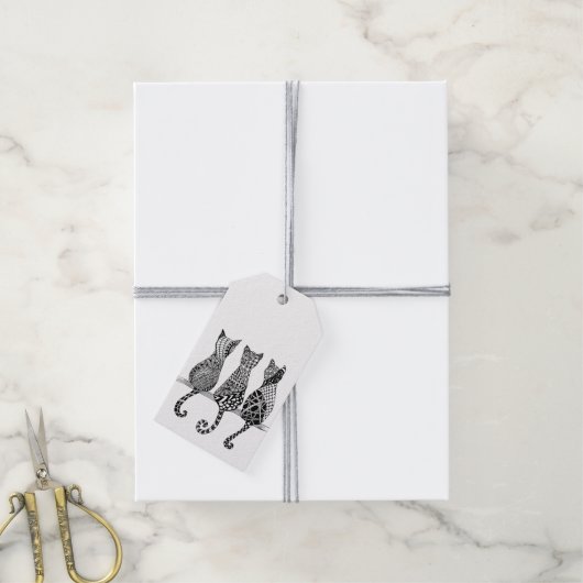 Drei Schwarz-Weiß-Katzen-Packungen mit 10 Geschenk Geschenkanhänger (Mit Garn)