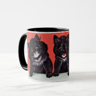Drei schwarze Kätzchen Gemälde von Louis Wain Tasse