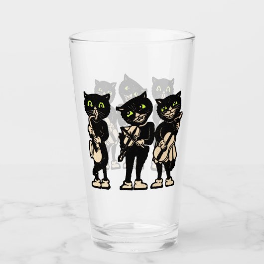 Drei schwarze Katzen, grüne Augen spielen Musik Glas (Vorderseite)