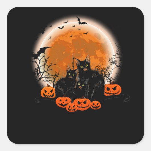 Drei schwarze Katzen - Halloween Quadratischer Aufkleber (Vorderseite)