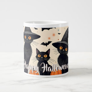 Drei schwarze Katzen mit Hüten an Halloween Jumbo-Tasse