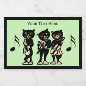 Drei schwarze Katzen spielen Musikinstrumente Lebensmitteletikett (Einzelnes Label)